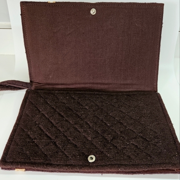 VINTAGE Lawrence Bentley Brown Floral Embroidered Brown Clutch Wristlet Bag - Picture 7 of 9